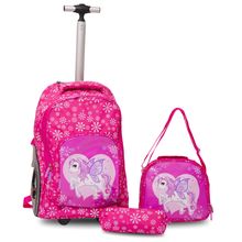 Kit Escolar Mochila Infantil Feminina Flávio's Kids Unicórnio Rodinhas GrandesRosa - GBXB16
